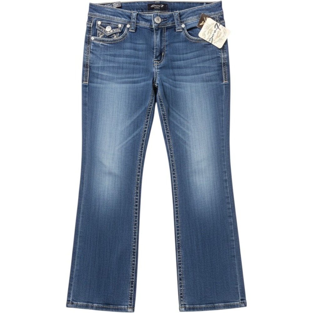 Seven7 Luxe Womens Bootcut Jeans Medium Wash Rhinestone Pocket Blue Size 14 NWT